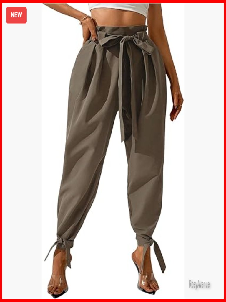 High Rise Elastic Waist Harem Crop Pants With Pockets